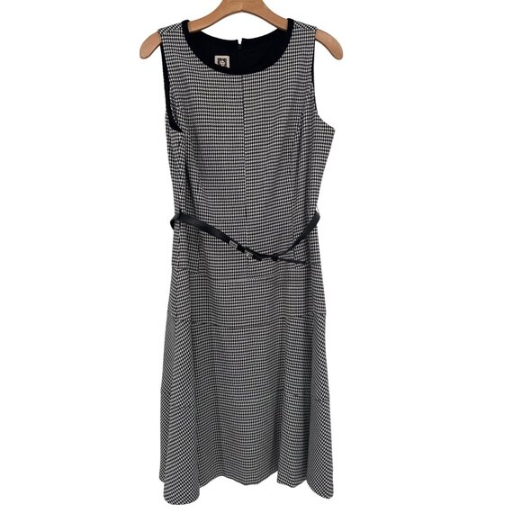 Anne Klein Womens Houndstooth Sleeveless Dress jumper Belt Size 10 Black White - Picture 1 of 5